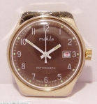Ruhla Brown Metallic Dial Roman Numerals Gold Plated Case with Date