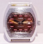Ruhla TV Case Watch with Bronze Dial and Red and White Indices with Date