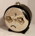 Atlantis branded Ruhla Black Alarm Clock -Rear in chromed metal