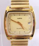 Ruhla Quartz Gold Plated with Cream Dial and White Chapter Ring with Date