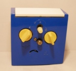 Ruhla Blue Plastic Square Alarm Clock with Brown Dial and White Chapter Ring - Rear
