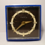 Ruhla Blue Plastic Square Alarm Clock with Brown Dial and White Chapter Ring