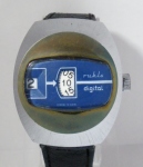 Ruhla Digital 73 Calibre 24-34 Blue Dial Rounded Brushed Chrome and Gold Plated Case (1973-78)