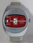 Ruhla Digital 73 Calibre 24-34 Red Dial Rounded Brushed Chrome Case (1973-78)